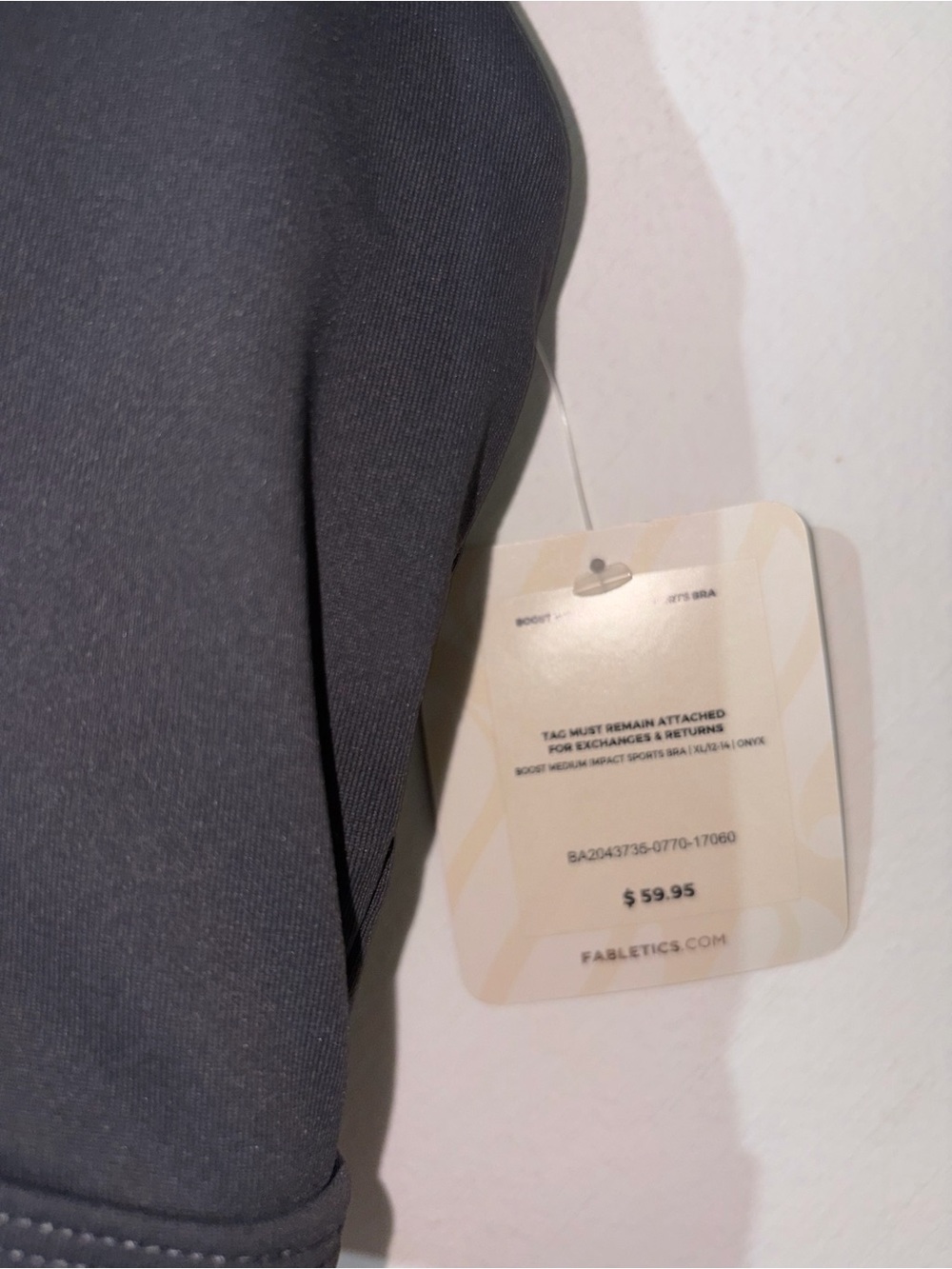 NWT Fabletics Dark Gray Racerback Sports Bra - Picture 2 of 3